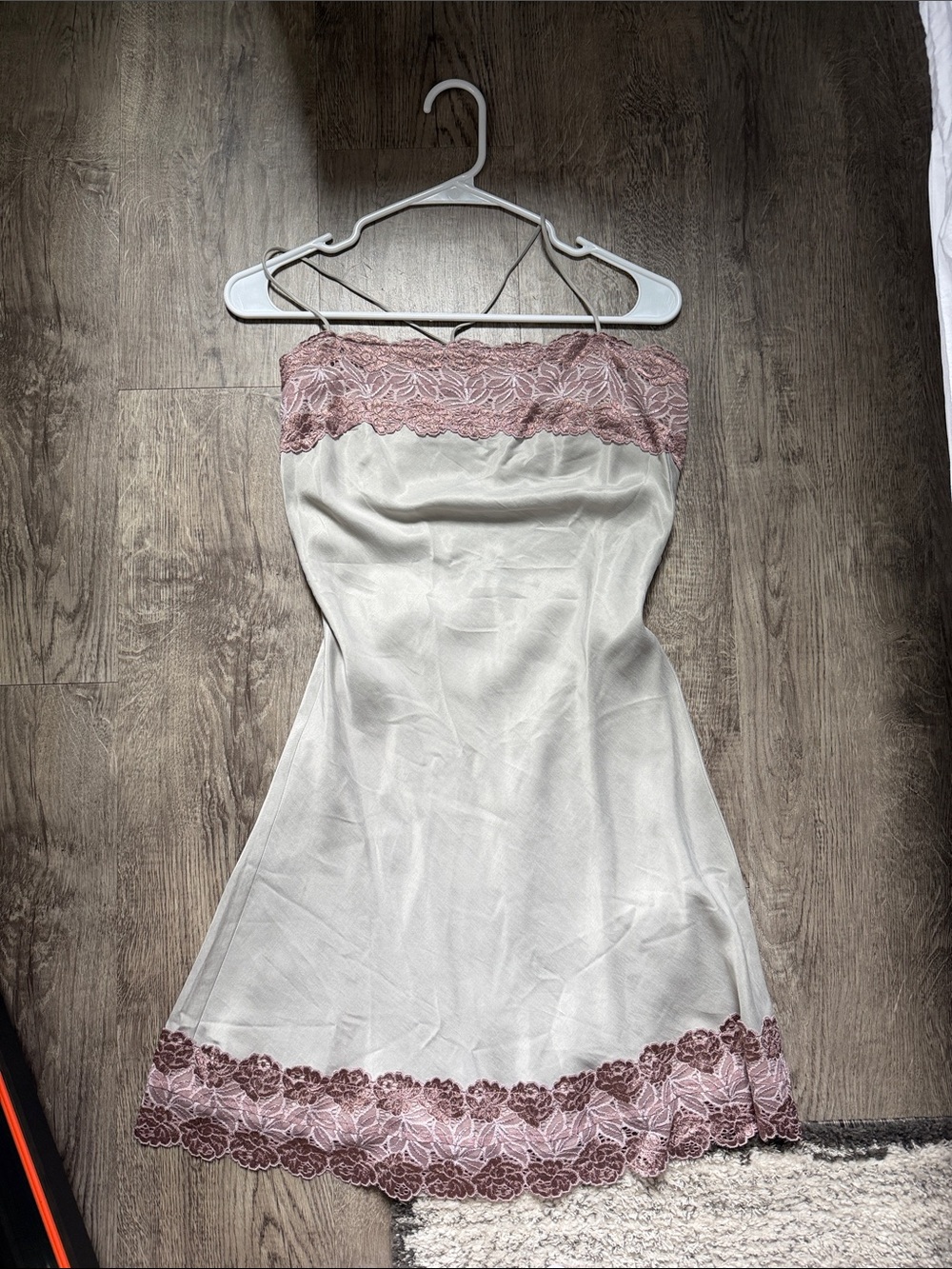 Djerf Avenue silver/gray Slip Dress with mauve Lace Trim